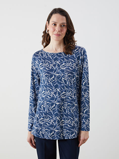 LCW Grace Bisiklet Yaka Desenli Kısa Kollu Kadın Bluz - W45138Z8-LSJ