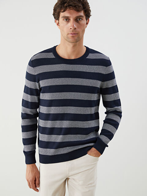 LCWAIKIKI Classic Bisiklet Yaka Çizgili Erkek Triko Kazak - W4G579Z8-RFH