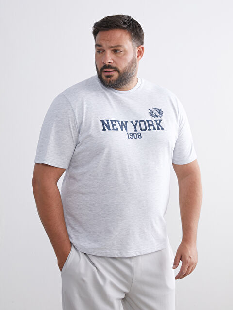 XSIDE Bisiklet Yaka New York Baskılı Penye Erkek Tişört - W50942Z8-847