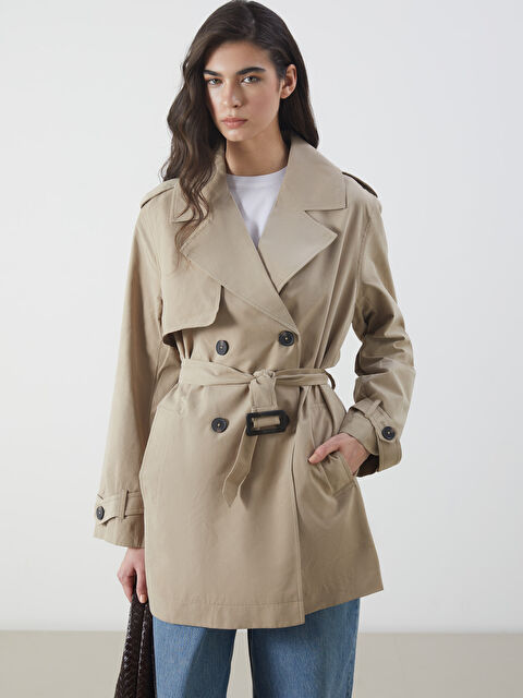 LCW Modest Kruvaze Yaka Kadın Trençkot - W51533Z8-KNB