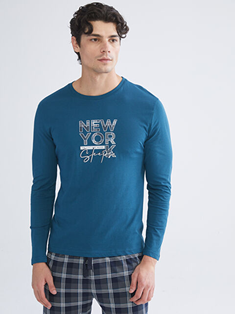 LC WAIKIKI Bisiklet Yaka New York Baskılı Erkek Pijama Üst - W51831Z8-HJH