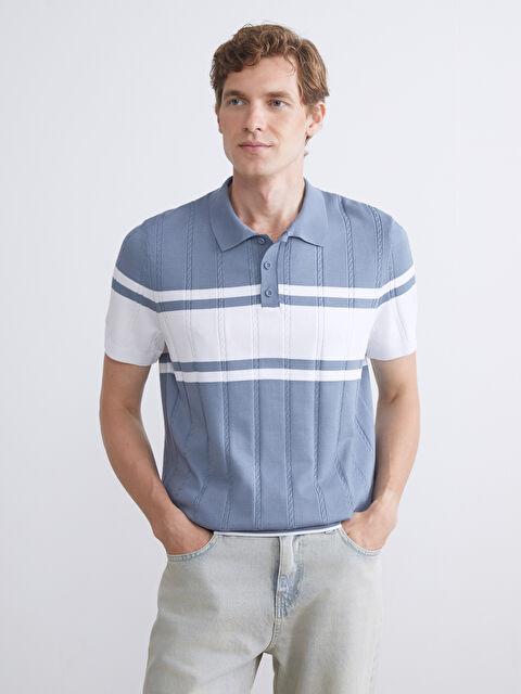 LCWAIKIKI Classic Polo Yaka Kısa Kollu Çizgili Erkek Triko Kazak - W51863Z8-VW0