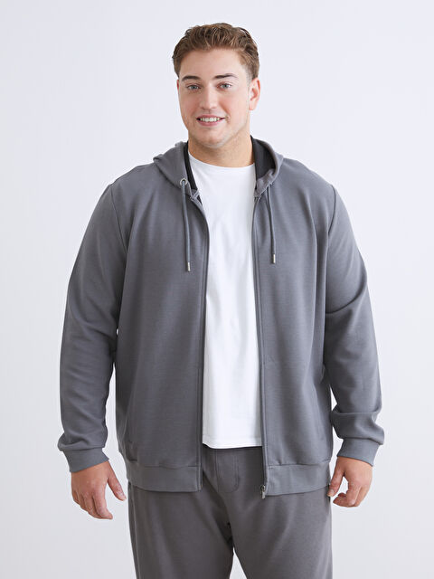 LCWAIKIKI Classic Kapüşonlu Uzun Kollu Erkek Fermuarlı Sweatshirt - W52053Z8-SJK