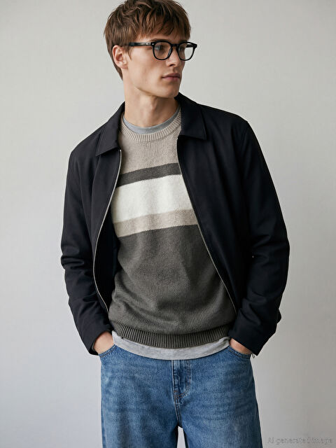 LCWAIKIKI Classic Bisiklet Yaka Uzun Kollu Renk Bloklu Erkek Triko Kazak - W52465Z8-R38