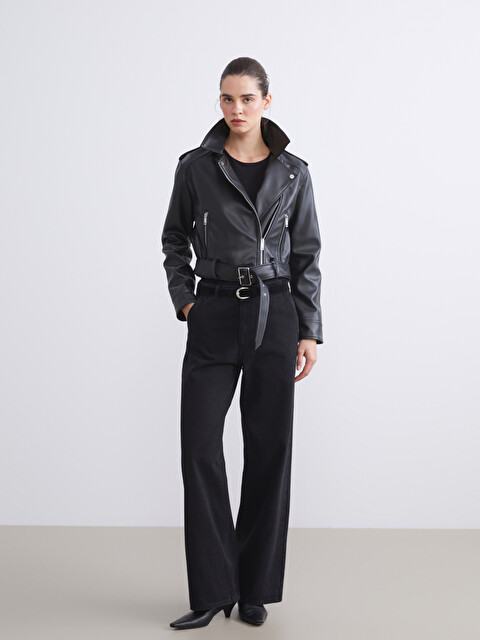LCW Vision Biker Neck Women's Faux Leather Jacket - W52566Z8-CVL