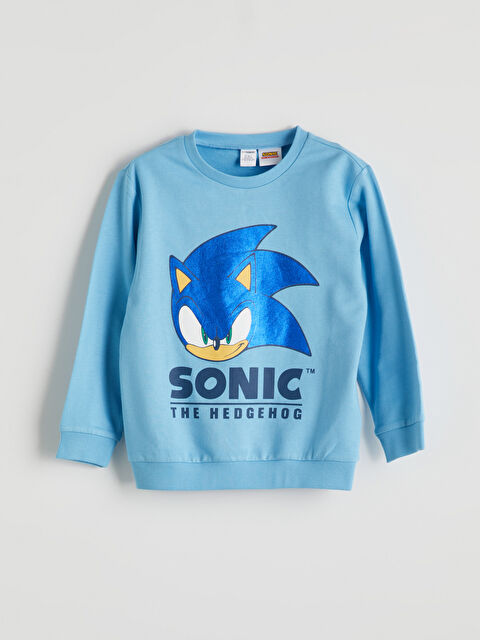 LCW Kids Bisiklet Yaka Sonic Baskılı Erkek Çocuk Sweatshirt - W52806Z1-FLV