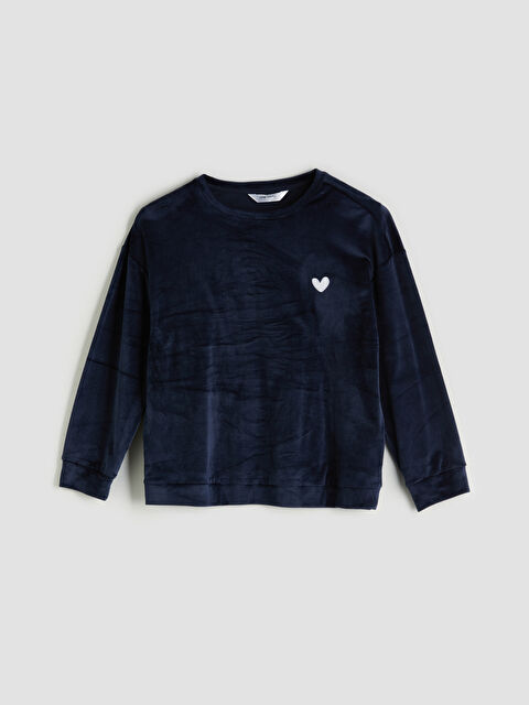 LCW Young Kalp Nakışlı Kadife Kadın Pijama Üstü - W53404Z8-HRC