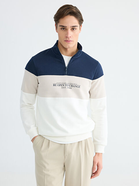 LC WAIKIKI Mock Neck Color Block Men's Sweatshirt