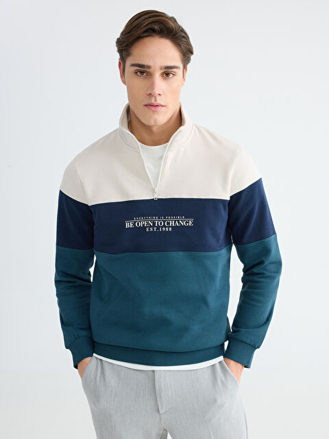 LC WAIKIKI Mock Neck Color Block Men's Sweatshirt