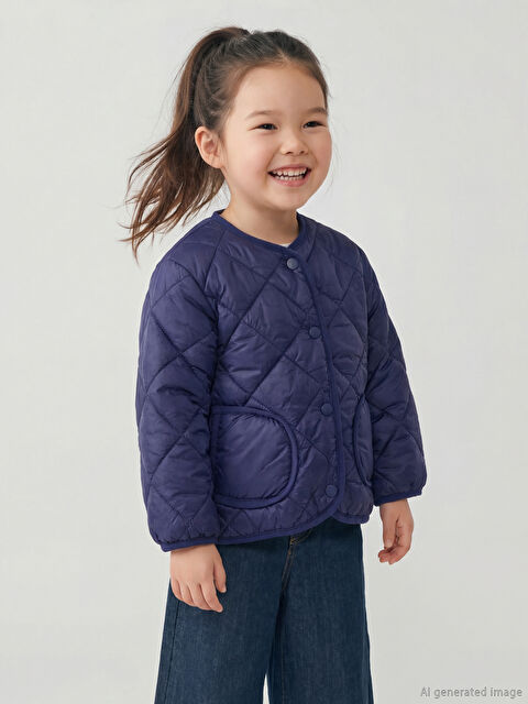 LCW Kids Bisiklet Yaka Kapitone Desenli Kız Çocuk Mont - W53659Z1-HLY