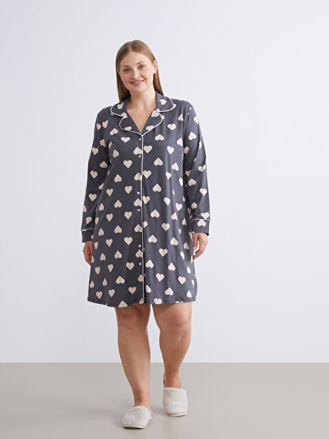 LCW DREAM Gömlek Yaka Kalp Desenli Hamile Gecelik - W54481Z8-LRX