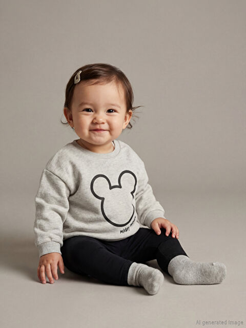 LCW baby Bisiklet Yaka Mickey Mouse Baskılı Erkek Bebek Sweatshirt ve Eşofman Alt - W55470Z1-CX8