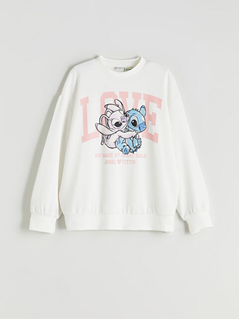 LCW Kids Stitch ve Angel Baskılı Kız Çocuk Sweatshirt - W56292Z4-R9J
