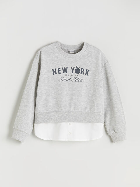 LCW Kids Bisiklet Yaka Kız Çocuk Sweatshirt - W56346Z4-CX7