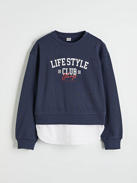 LCW Kids سویتشێرت شینی تۆخ کچ - W56347Z4-HG0