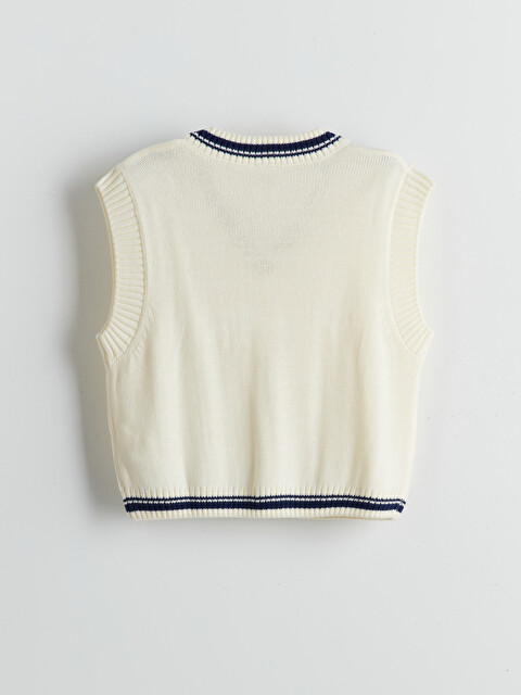 LCW Kids V Neck Plain Knitted Girls' Sweater Vest - W57234Z4-FES