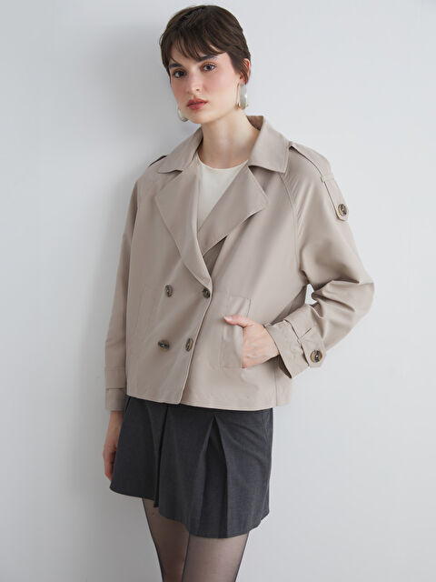 LCW Vision Kruvaze Yaka Oversize Kadın Trençkot - W57738Z8-SCF