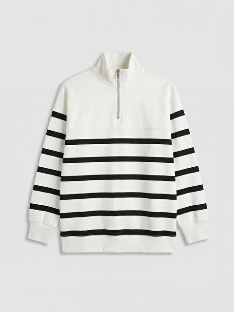 LCW Modest Dik Yaka Çizgili Kadın Kalın Sweatshirt Tunik