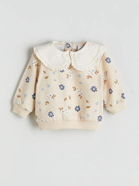 LCW baby Bebe Yaka Çiçekli Kız Bebek Sweatshirt - W57833Z1-LQB