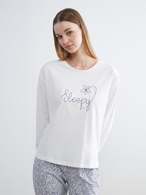 LCW DREAM Bisiklet Yaka Baskılı Kadın Pijama Üst - W57859Z8-FDV