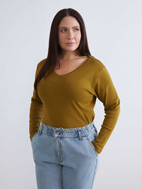 LCWAIKIKI Basic V Yaka Uzun Kollu Kadın Tişört