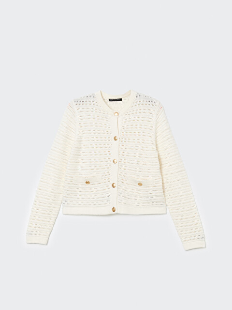 LCW Modest Crew Neck Hole-Knitted Women's Knitwear Cardigan
