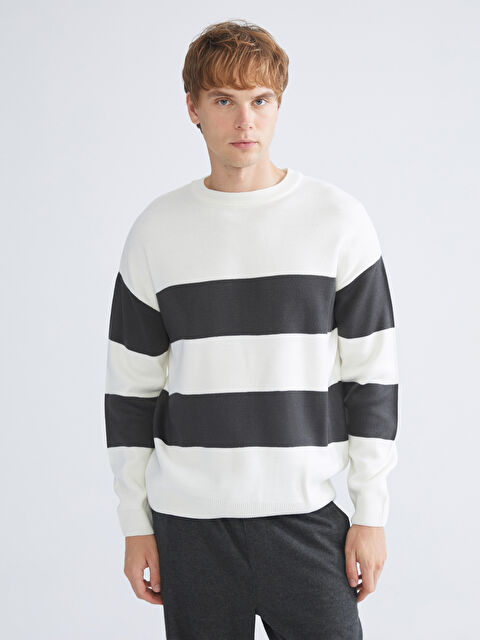 XSIDE Bisiklet Yaka Çizgili Erkek Triko Kazak - W59057Z8-E93