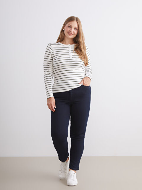 LCWAIKIKI Classic Әйелдерге арналған жолақты дөңгелек жағалы боди - W59462Z8-LFT