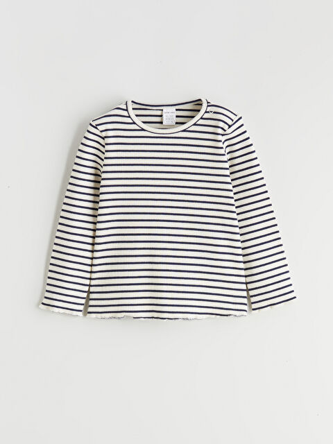 LCW baby Bisiklet Yaka Çizgili Kız Bebek Tişört - W59613Z1-LFD