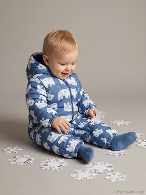 LCW baby Kapüşonlu Baskılı Erkek Bebek Astronot Mont - W59661Z1-LQP