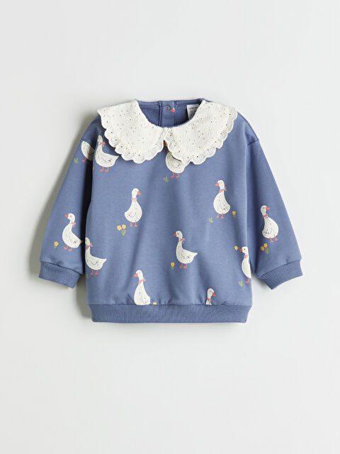 LCW baby Bebe Yaka Baskılı Kız Bebek Sweatshirt - W59809Z1-LS2