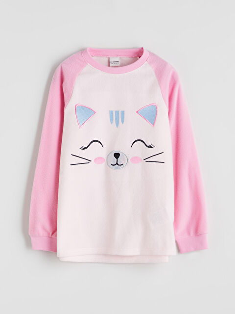 LCW Kids Bisiklet Yaka Nakışlı Kız Çocuk Polar Pijama Üst - W59928Z4-FWW