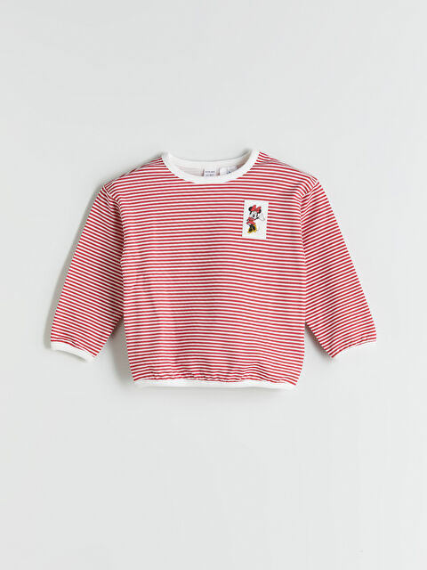 LCW baby Çizgili Minnie Mouse Baskılı Kız Bebek Sweatshirt - W5AB38Z1-LJE