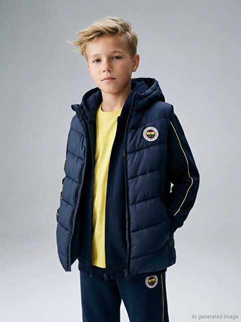 LCW Kids Kapüşonlu Fenerbahçe Baskılı  Erkek Çocuk Yelek - W5AF32Z4-J2Y