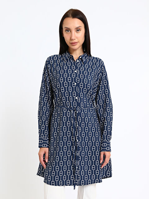 LCWAIKIKI Classic Patterned Women's Shirt Tunic with Sash - W5AG77Z8-LSJ