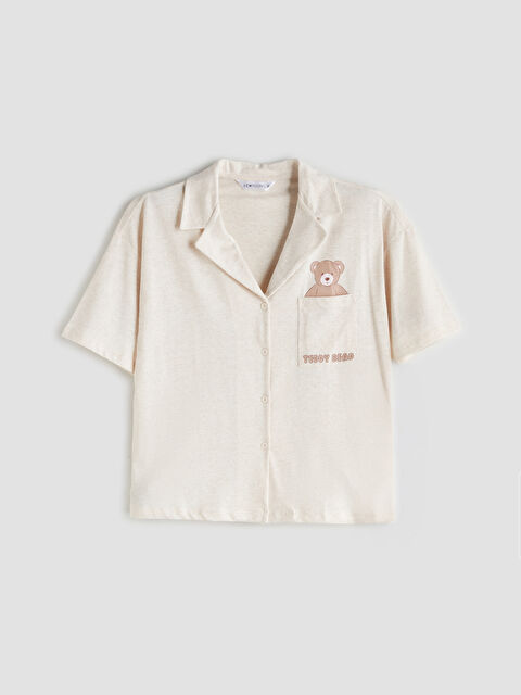 LCW Young Gömlek Yaka Ayı Teddy Baskılı Kadın Pijama Üstü - W5AQ70Z8-MXN