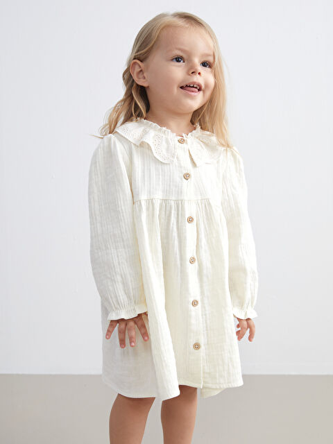 LCW baby Bebe Yaka Dokulu Kız Bebek Müslin Gömlek Elbise - W5AT53Z1-FDL