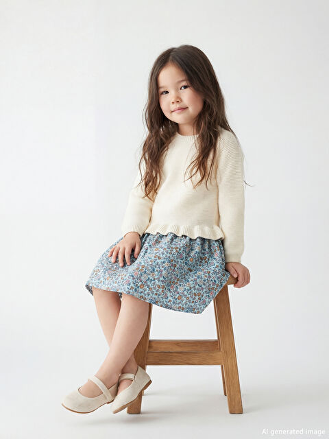 LCW Kids Bisiklet Yaka Kız Çocuk Triko Elbise - W5AT77Z1-FRC