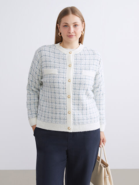 LCWAIKIKI Classic Bisiklet Yaka Desenli Kadın Triko Hırka - W5BF51Z8-MHY