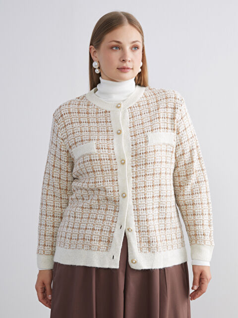 LCWAIKIKI Classic Bisiklet Yaka Desenli Kadın Triko Hırka - W5BF51Z8-MJQ