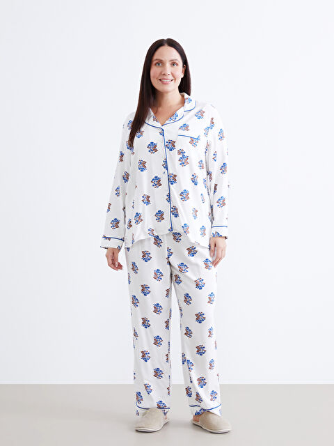 LCW DREAM Gömlek Yaka Çiçekli Kadın Pijama Takımı - W5BH56Z8-LRA