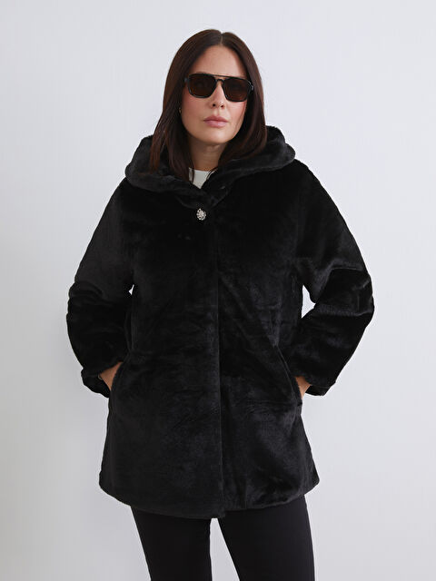 LCW Grace Kapüşonlu Kadın Kalın Kürklü Kaban - W5BI30Z8-CVL
