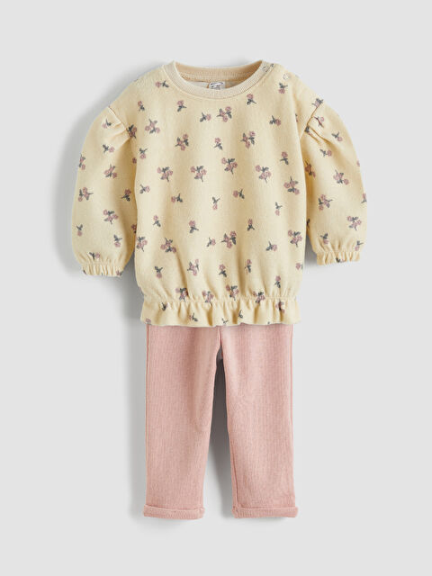 LCW baby Crew Neck Floral Baby Girls Sweatshirt and Leggings 2 Pack - W5BM19Z1-LQA