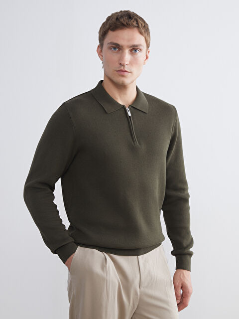 LCW Vision Zippered Polo Neck Men's Sweater - W5BO16Z8-DYF