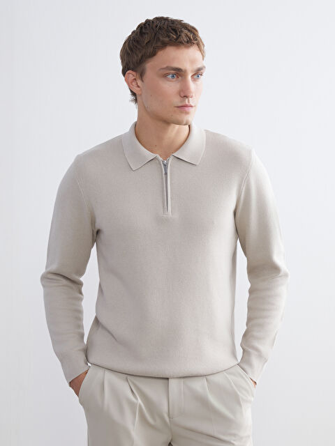 LCW Vision Zippered Polo Neck Men's Sweater - W5BO16Z8-HZZ