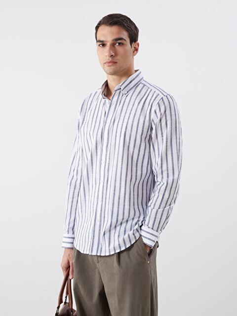 SOUTHBLUE Slim Fit Long Sleeve Striped Twill Men's Shirt - W5BR09Z8-LJX