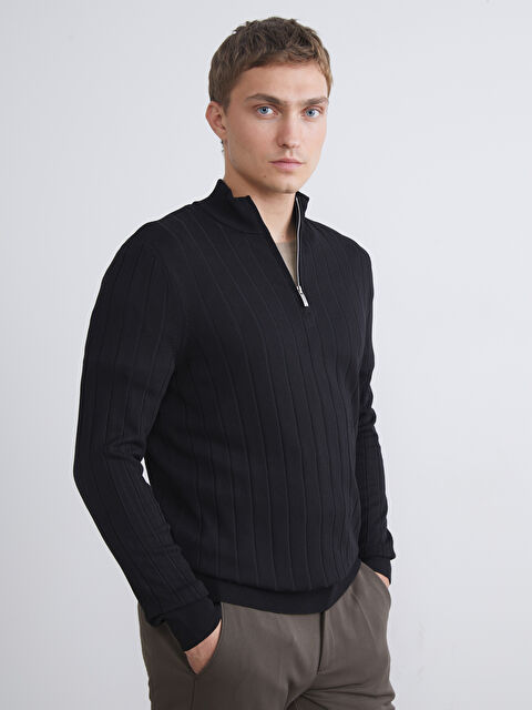 LCW Vision Fermuarlı Dik Yaka Erkek Triko Kazak - W5BR40Z8-CVL