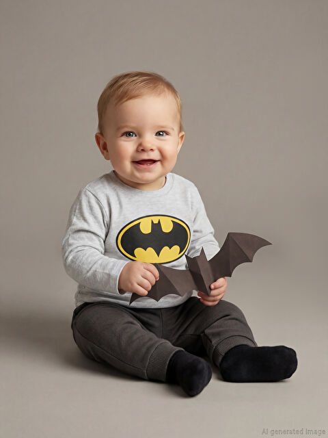 LCW baby Bisiklet Yaka Batman Baskılı Erkek Bebek Pijama Takım - W5BS23Z1-CX8