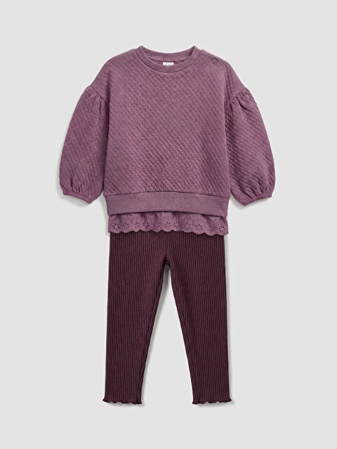 LCW baby Balloon Sleeve Quilted Baby Girl Sweatshirt and Leggings - W5BT46Z1-ZFL