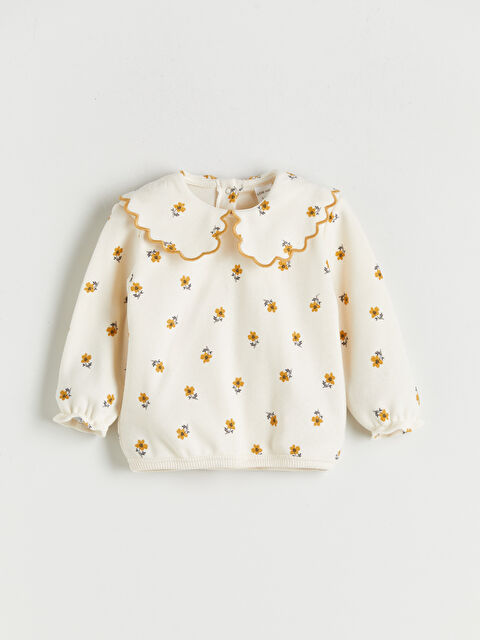 LCW baby Çiçekli Bebe Yaka Kız Bebek Sweatshirt - W5BT48Z1-LRB